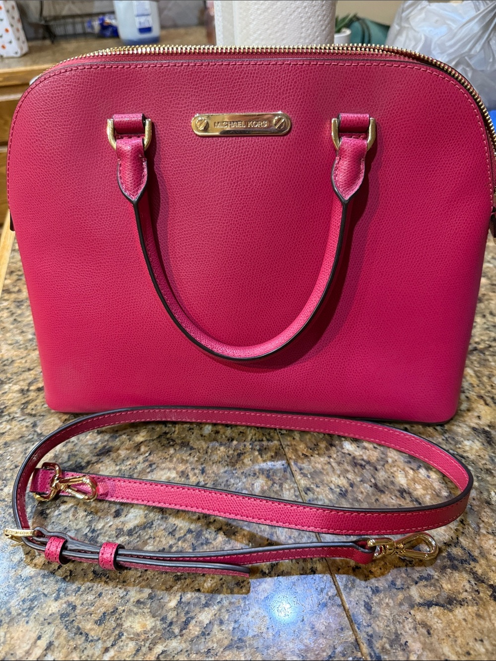Michael Kors Fuchsia Dome Satchel with Gold Hardware